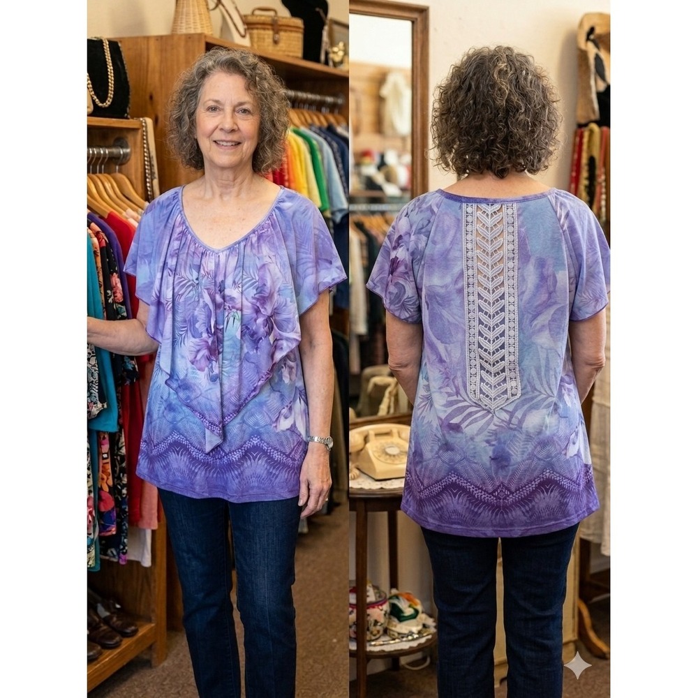 One World Womens Shirt Size L Scarf Hem.‎ Cottagecore, Casual, Leasure, Y2K,...